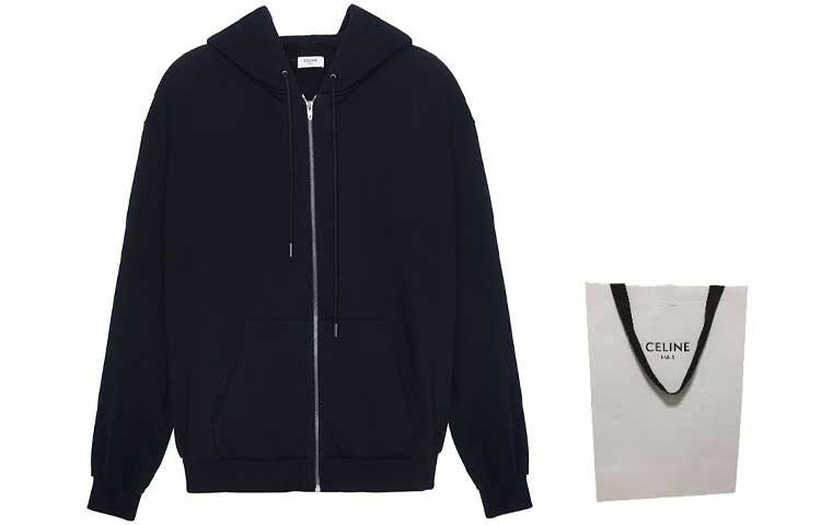 Shop Celine 黑色Logo印花抓毛拉鍊連帽衫 - 寬鬆版型 2Y497052H-38AW