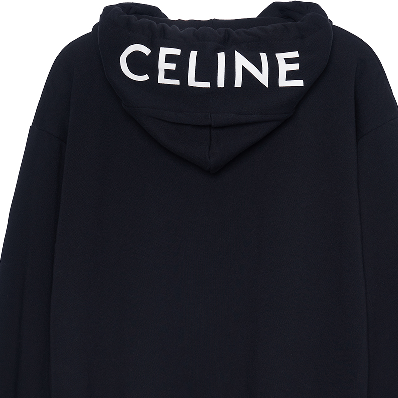 Purchase Celine 黑色Logo印花抓毛拉鍊連帽衫 - 寬鬆版型 2Y497052H-38AW