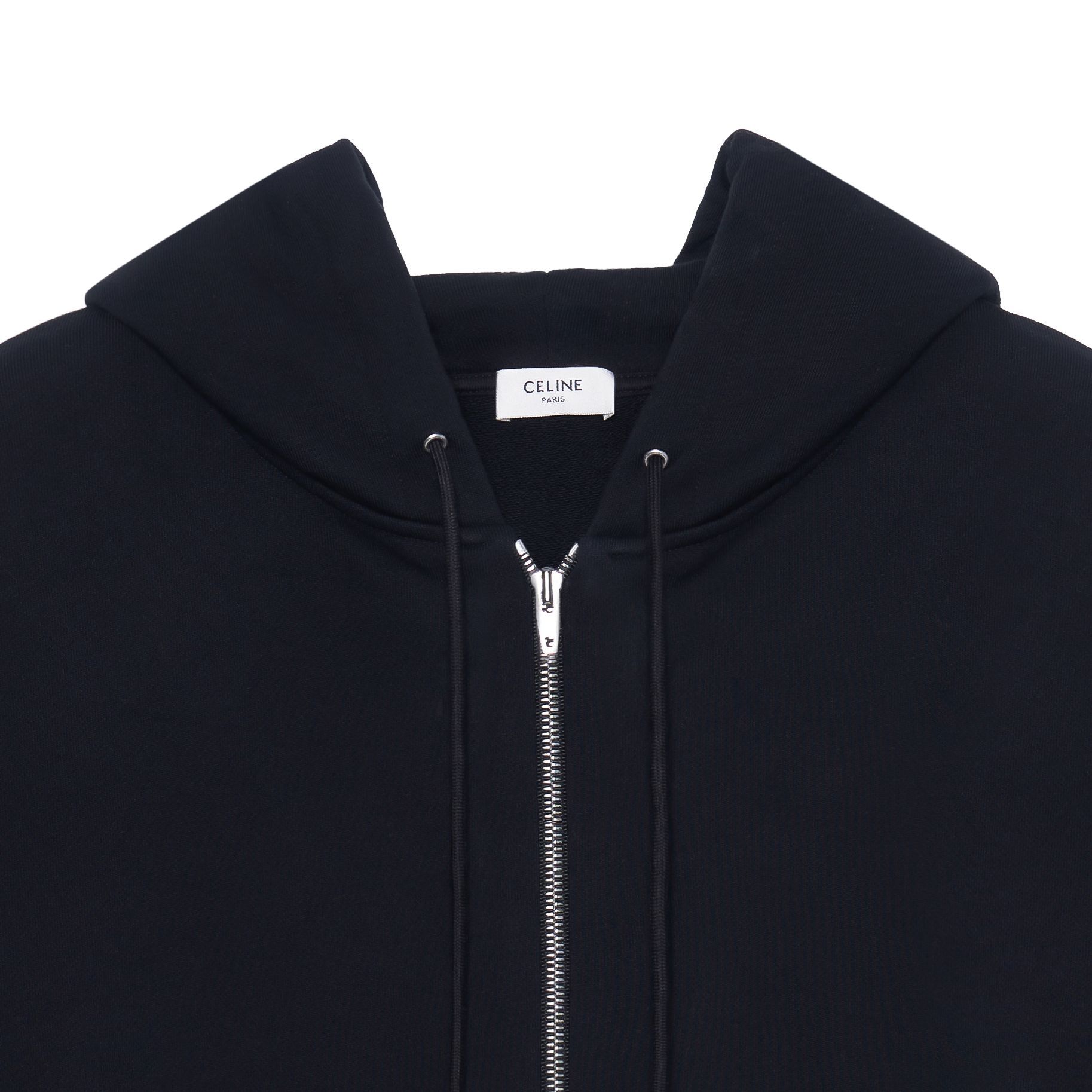 Sizing Celine 黑色Logo印花抓毛拉鍊連帽衫 - 寬鬆版型 2Y497052H-38AW