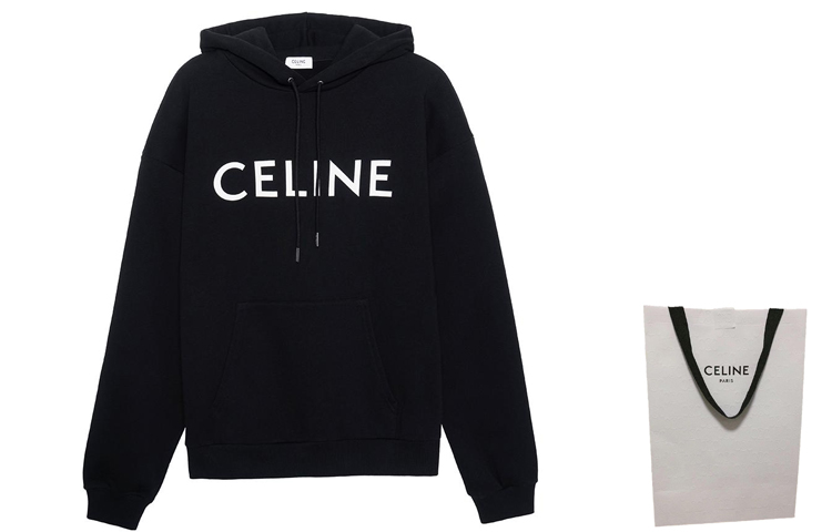 Shop Celine Black Long Sleeve Sweatshirt with Solid Logo Print 2Y321670Q-38AW