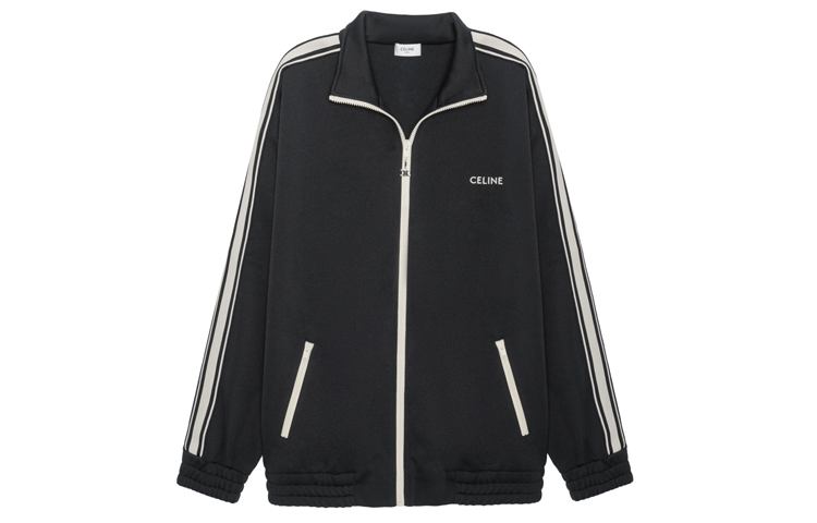 CELINE Black Oversized Zip-Up Sweatshirt with Logo Embroidery. 2Y490121O-38NO