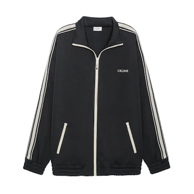 CELINE Black Oversized Zip-Up Sweatshirt with Logo Embroidery. 2Y490121O-38NO