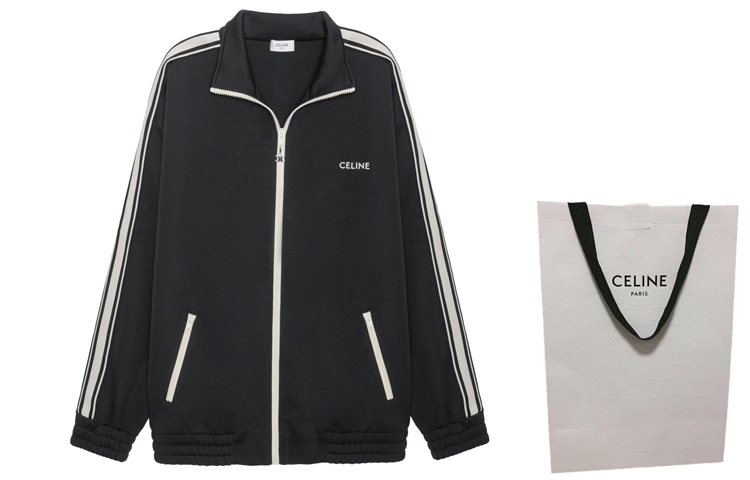 Shop Sudadera Negra Oversize de Celine con Cremallera y Bordado de Logo. 2Y490121O-38NO
