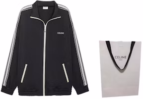 Shop CELINE 黑色寬鬆拉鏈刺繡Logo衛衣 2Y490121O-38NO