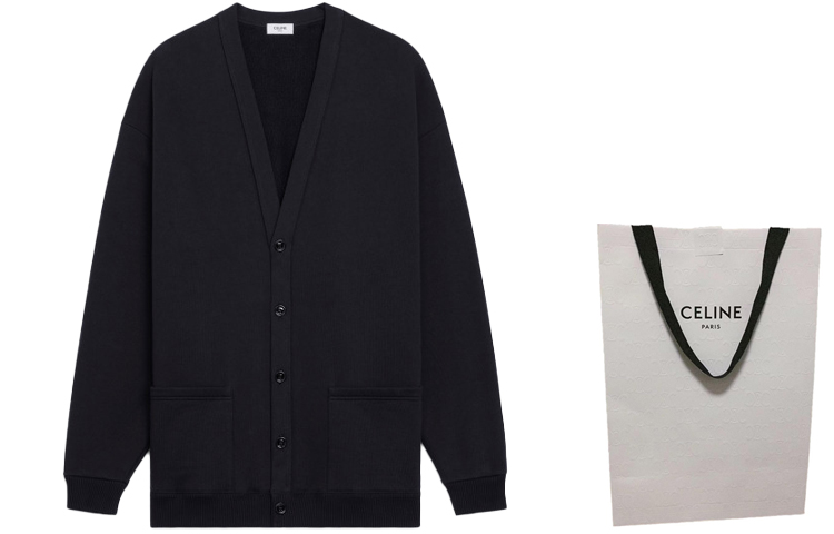 Shop CELINE 黑色单排扣针织毛衣 带标志印花 时尚简约款式 2Y672670Q-38AW