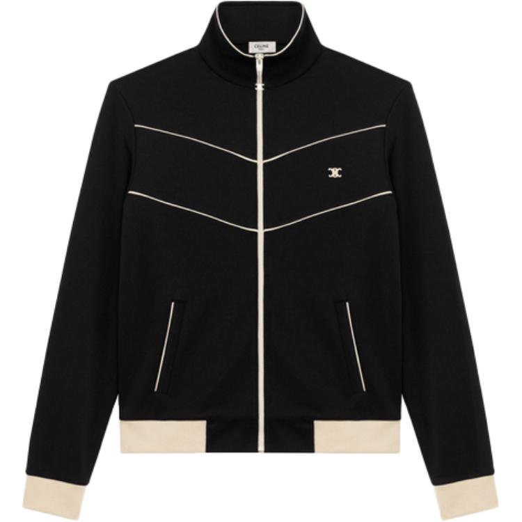 CELINE Black Triomphe Logo Zip-Up Colorblock Hoodie 2Y170020J-38NO