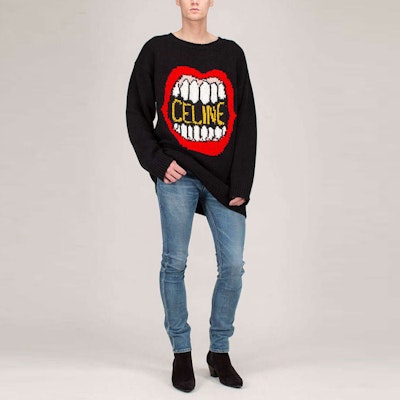 Jersey de Lana Negra CELINE con Patrón de Labios SS21. 2A04L714M-38NO Shop Jersey de Lana Negra CELINE con Patrón de Labios SS21. 2A04L714M-38NO