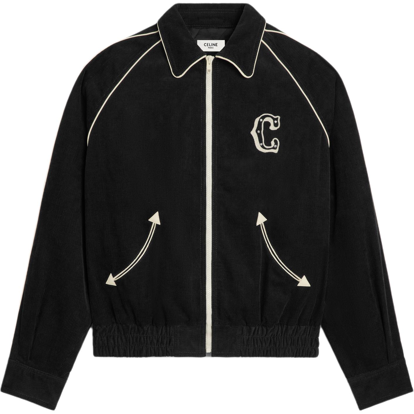 Celine Black Zip-Up Jacket with Letter Print and Patchwork Design 2Q773580W-07IN