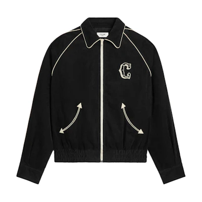 Celine Black Zip-Up Jacket with Letter Print and Patchwork Design 2Q773580W-07IN