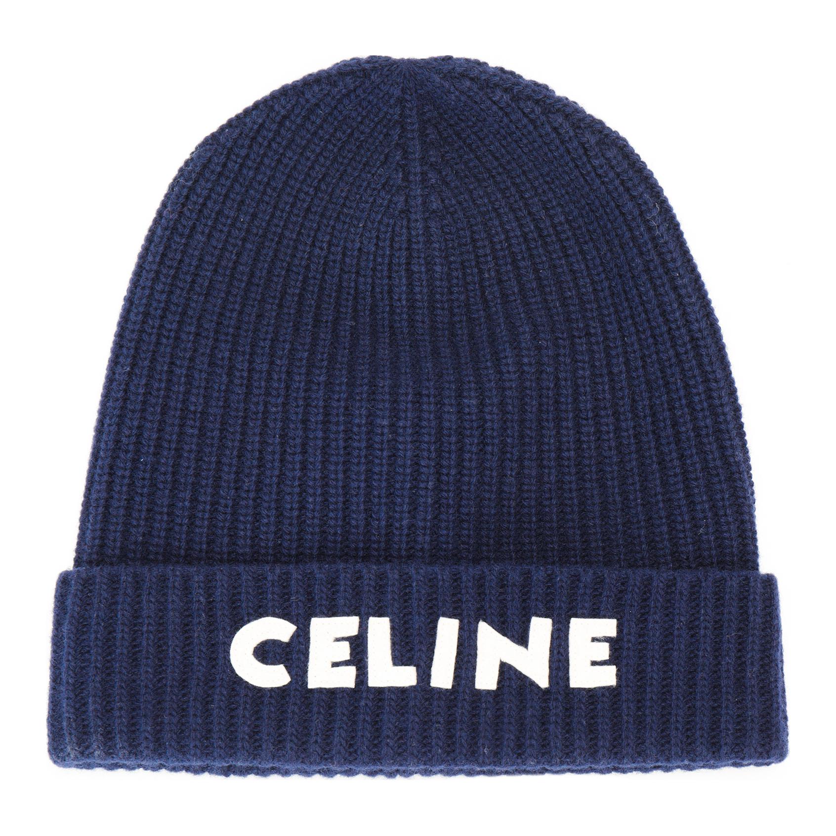 CELINE Blue Wool Knit Beanie with Logo Embellishment for Men 2A25R423P07MR