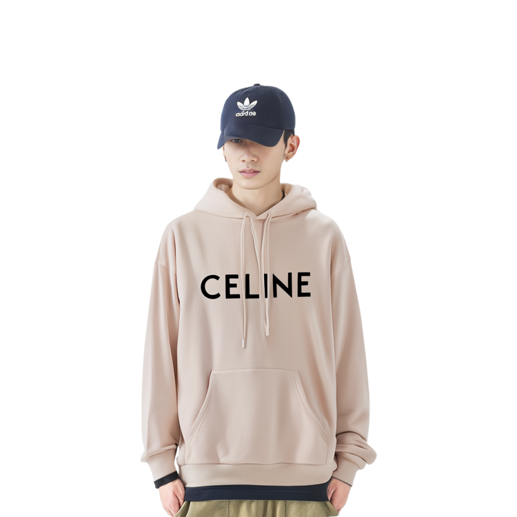 Shop CELINE BOY DOLL FW22 米色Logo加大款連帽長袖抓毛上衣. 2Y321670Q.-02SX