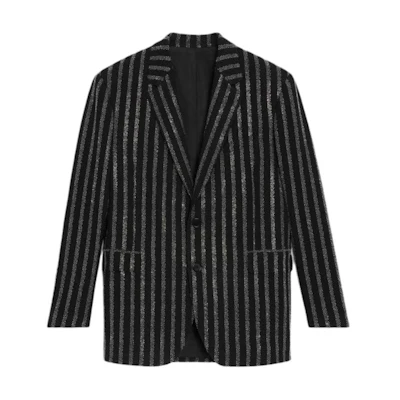 Celine BOY DOLL FW22 Striped Collar Loose Fit Single-Breasted Jacket Black Men 2V74G930R-38GA