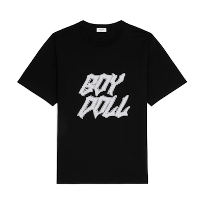 CELINE Boy Doll FW22 Studded Logo Crew Neck Relaxed Fit T-Shirt Black Mens. 2X59C671Q-38AW