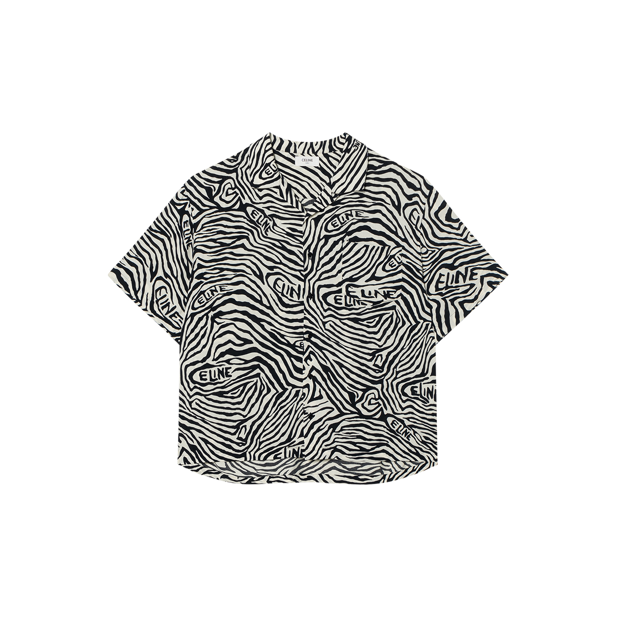 CELINE BOY DOLL Zebra Print Short Sleeve Button-Up Shirt Black  Fashion 2C517235S-01KC