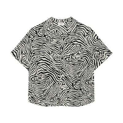 CELINE BOY DOLL Zebra Print Short Sleeve Button-Up Shirt Black Fashion 2C517235S-01KC