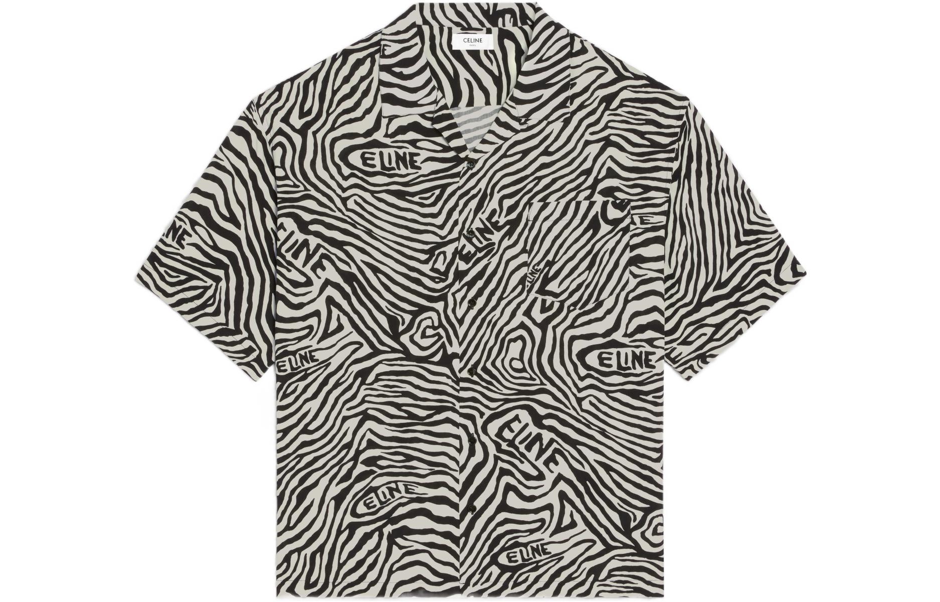 Order Camisa Negra CELINE BOY DOLL Estampado Cebra Manga Corta para Hombre. 2C517235S-01KC