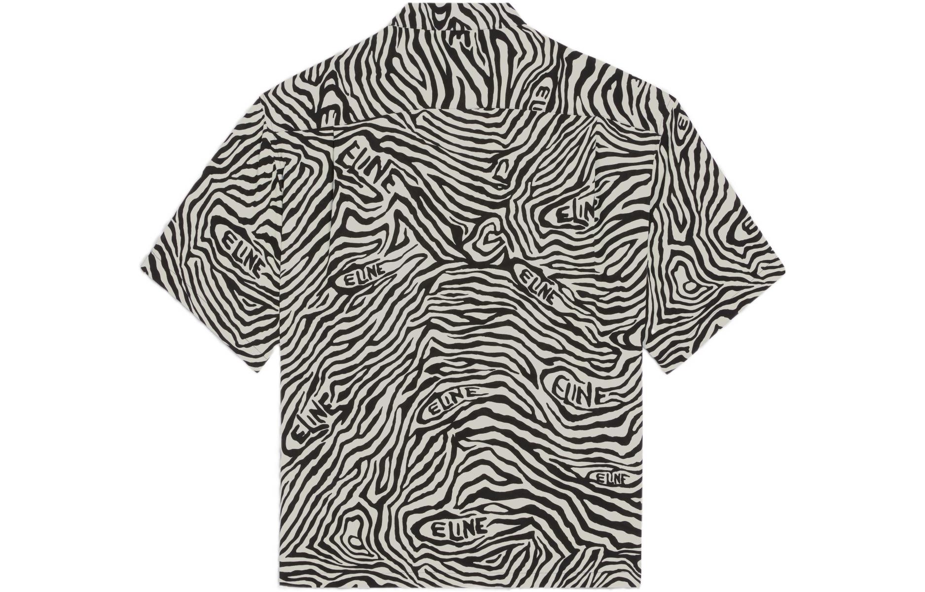 Lookbook Camisa Negra CELINE BOY DOLL Estampado Cebra Manga Corta para Hombre. 2C517235S-01KC