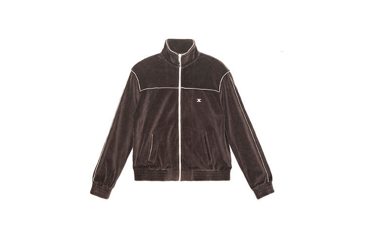 CELINE Brown Long Sleeve Zip-Up Jacket with Contrast Stitching. 2Y168679I-19BR