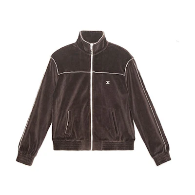 CELINE Brown Long Sleeve Zip-Up Jacket with Contrast Stitching. 2Y168679I-19BR