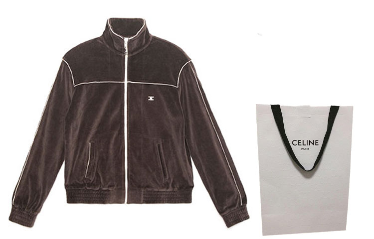 Shop CELINE 棕色長袖拉鍊外套對比車縫線設計 2Y168679I-19BR