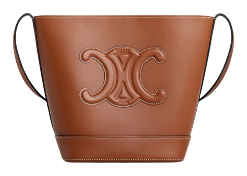 Buy Celine小型Triomphe刺繡水桶包-棕色