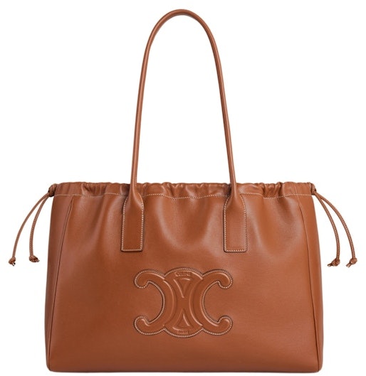celine-cabas-drawstring-triomphe-embroidery-tan