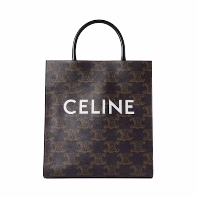 Celine Cabas Triomphe Leather Trimmed Logo-Print Coated Canvas Tote Bag Brown/White