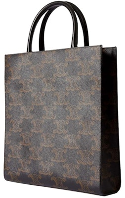 Celine Cabas Triomphe Leather Trimmed Logo-Print Coated Canvas Tote Bag Brown/White Order Celine Cabas Triomphe Leather Trimmed Logo-Print Coated Canvas Tote Bag Brown/White