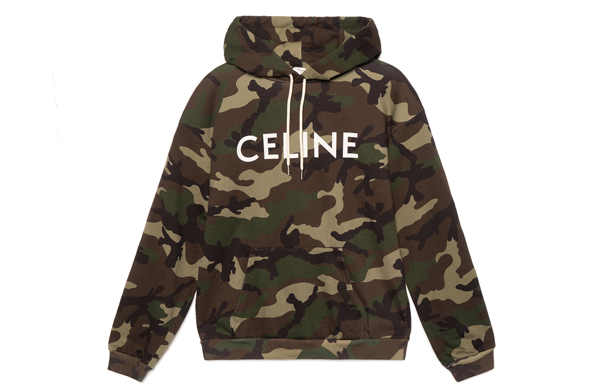 CELINE Camo Logo Print Pullover Sweatshirt Unisex Army Green. 2Y321885M-02KK