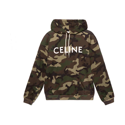 CELINE Camo Logo Print Pullover Sweatshirt Unisex Army Green. 2Y321885M-02KK