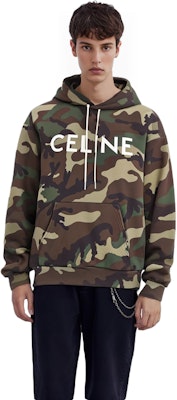 CELINE Camo Logo Print Pullover Sweatshirt Unisex Army Green. 2Y321885M-02KK Details for CELINE Camo Logo Print Pullover Sweatshirt Unisex Army Green. 2Y321885M-02KK