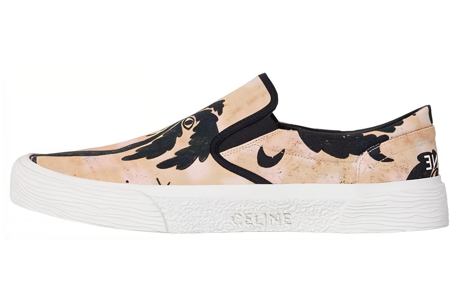 CELINE Canvas Print Slip-On Sneakers 'Beige Black' 346932235C.02BL