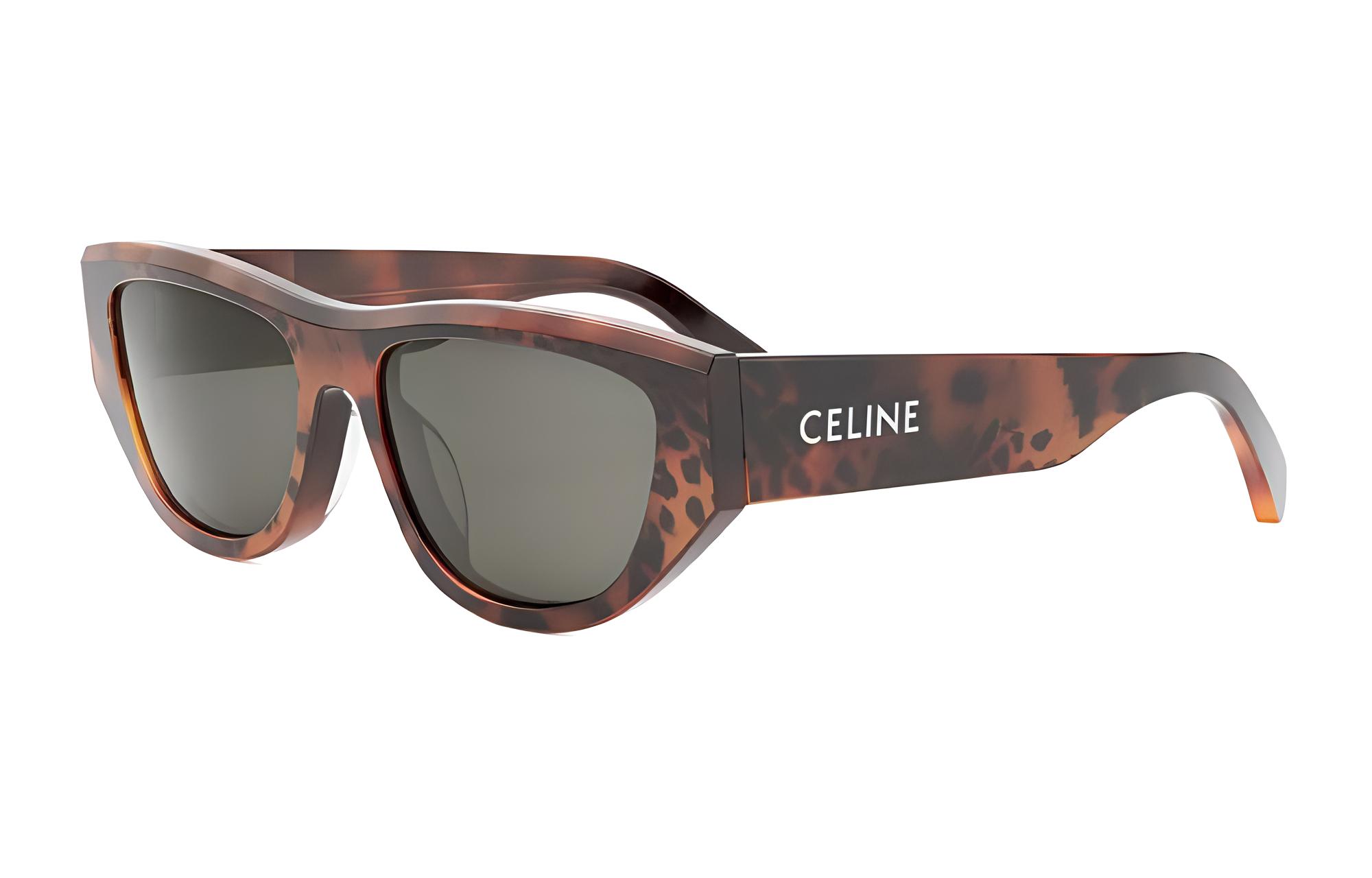 CELINE Cat-Eye Acetate Sunglasses Tortoiseshell with Logo Temples for Men CL40278U99a
