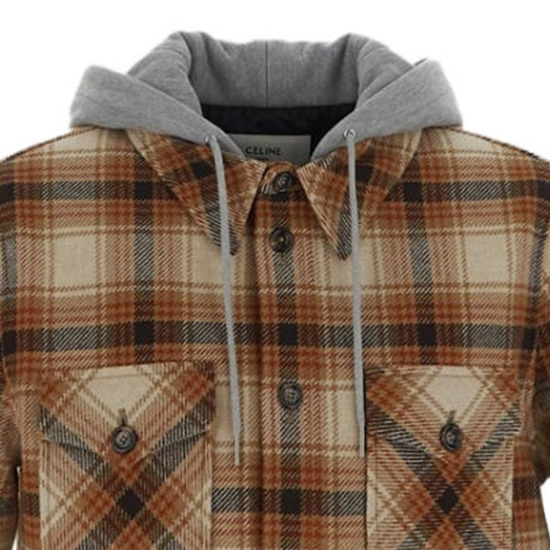 Shop Celine 格紋字母口袋單排扣外套 多色 2W68A089L-19OG