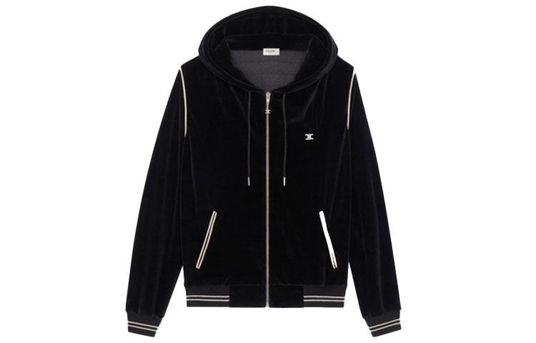 CELINE Classic Black Striped Zip-Up Hoodie Sweatshirt 2Y143679I-38NO