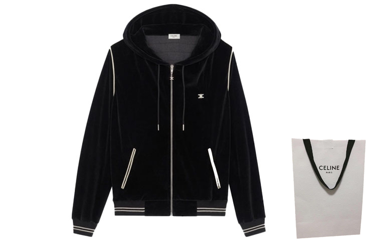 Shop 셀린 클래식 블랙 스트라이프 집업 후드 스웨트셔츠 2Y143679I-38NO