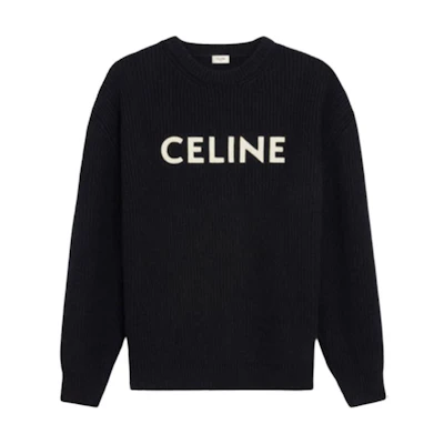 CELINE Classic Embroidered Crewneck Oversized Wool Sweater Men Black. 2A19R205O-38NO