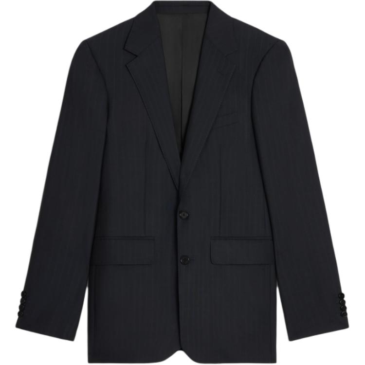 Celine Classic Striped Wool Navy Single-Breasted Jacket Black Mens 2V20J705T-07MR