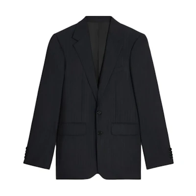 Celine Classic Striped Wool Navy Single-Breasted Jacket Black Mens 2V20J705T-07MR