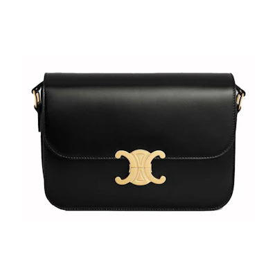 Celine Classique Triomphe Shoulder Bag in Shiny Calfskin Black
