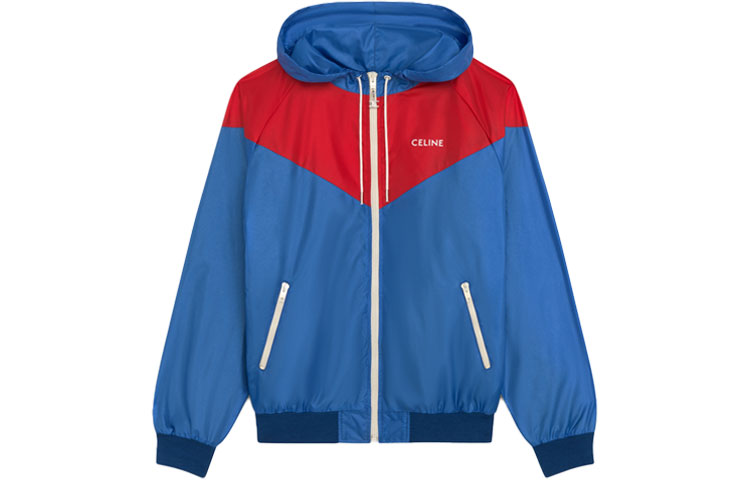 Celine Colorblock Hoodie Jacket with Letter Logo in Blue and Red 2W343495M-07LR