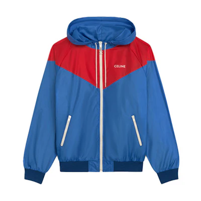 Celine Colorblock Hoodie Jacket with Letter Logo in Blue and Red 2W343495M-07LR