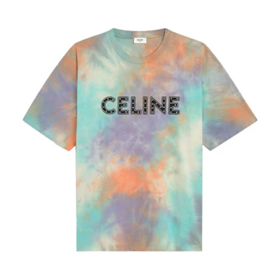 CELINE Colorful Letter Print Round Neck Straight Fit T-Shirt. 2X687957M-14ML