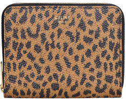 Celine Compact Wallet in Grained Calfskin with Leopard Print Brown/Black Celine Compact Wallet in Grained Calfskin with Leopard Print Brown/Black