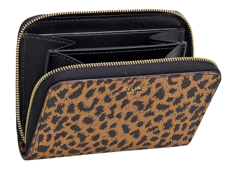 Lookbook Dompet Celine Kecil Kulit Sapi Bertekstur Cetak Macan Coklat/Hitam