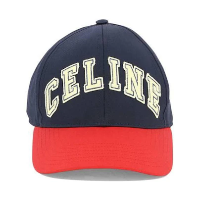 CELINE Cotton Baseball Cap Blue/Red with Front Lettering for Men. 2AK04969P07VR
