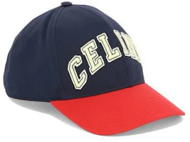 Shop CELINE 棉質棒球帽 藍紅配色 前方字母設計 男士專屬 2AK04969P07VR