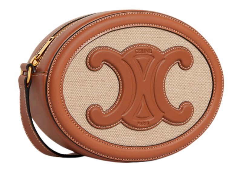 Celine Crossbody Oval Cuir Purse Triomphe Embroidery Natural/Tan