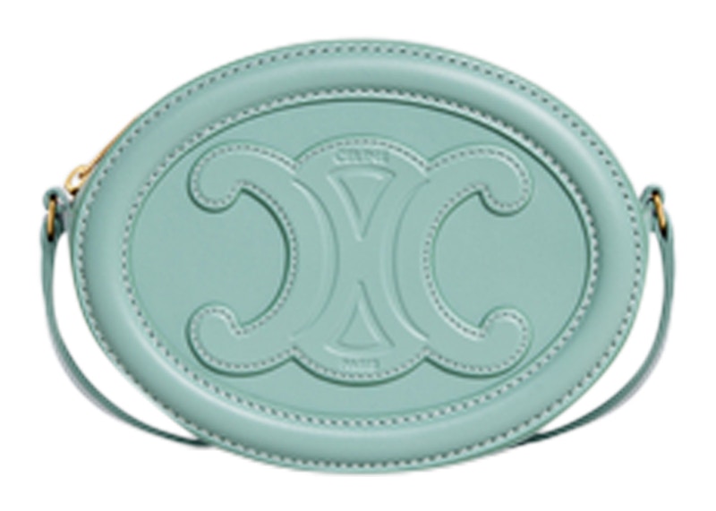 Celine Crossbody Oval Cuir Purse Triomphe Embroidery Ice Mint