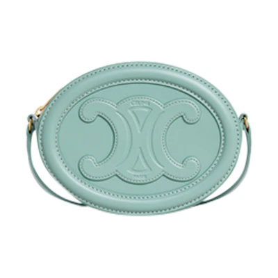 Celine Crossbody Oval Cuir Purse Triomphe Embroidery Ice Mint